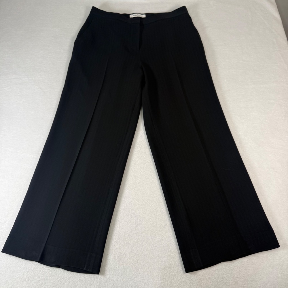 Max Mara Trousers Women USA 12 Black Wool Wide Leg Quiet Luxury Italy Slacks